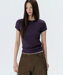ウィメンズスリムクルーネックTシャツ[ダークパープル]
