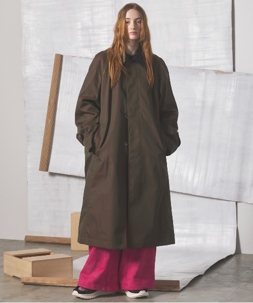 MAISON SPECIAL(メゾンスペシャル)の「《UNISEX》120/2/2 Suvin Cotton Gabardine Prime-Over Leather Collar Balmacaan Coat/スビンコットンギャバジンプライムオーバー衿レザーステンカラーコート【MAISON SPECIAL/メゾンスペシャル】■セットアップ対応■(ステンカラーコート・メンズ・ブラック/ブルー/チャコールグレー/カーキ・2/1/0)」の17枚目の写真