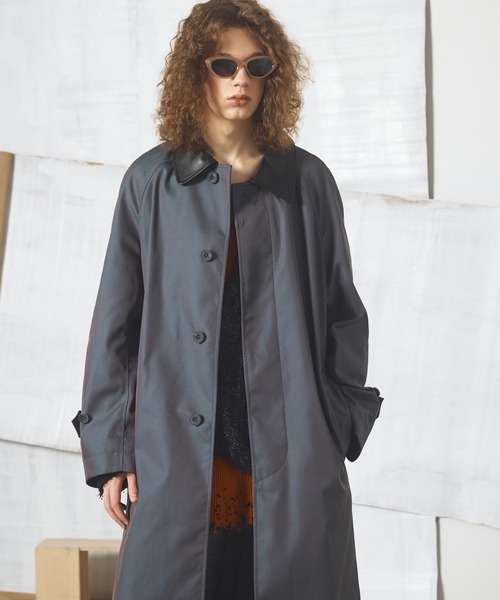 MAISON SPECIAL(メゾンスペシャル)の「《UNISEX》120/2/2 Suvin Cotton Gabardine Prime-Over Leather Collar Balmacaan Coat/スビンコットンギャバジンプライムオーバー衿レザーステンカラーコート【MAISON SPECIAL/メゾンスペシャル】■セットアップ対応■(ステンカラーコート・メンズ・ブラック/ブルー/チャコールグレー/カーキ・2/1/0)」の21枚目の写真