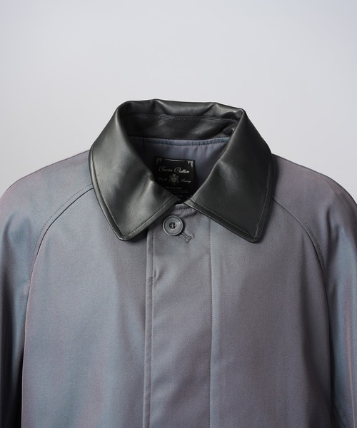 MAISON SPECIAL(メゾンスペシャル)の「《UNISEX》120/2/2 Suvin Cotton Gabardine Prime-Over Leather Collar Balmacaan Coat/スビンコットンギャバジンプライムオーバー衿レザーステンカラーコート【MAISON SPECIAL/メゾンスペシャル】■セットアップ対応■(ステンカラーコート・メンズ・ブラック/ブルー/チャコールグレー/カーキ・2/1/0)」の10枚目の写真