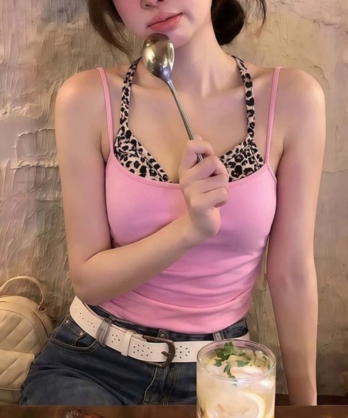 gossip！ロサンゼルス（ゴシップロサンゼルス）の「【Y2Kガーリー】 フェイクレイヤード レオパード柄 ヒョウ柄 切替   キャミソール（キャミソール・レディース・レオパード・M）」の4枚目の写真