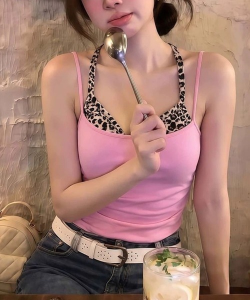 gossip！ロサンゼルス（ゴシップロサンゼルス）の「【Y2Kガーリー】 フェイクレイヤード レオパード柄 ヒョウ柄 切替   キャミソール（キャミソール・レディース・レオパード・M）」の5枚目の写真