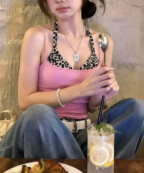 gossip！ロサンゼルス（ゴシップロサンゼルス）の「【Y2Kガーリー】 フェイクレイヤード レオパード柄 ヒョウ柄 切替   キャミソール（キャミソール・レディース・レオパード・M）」の6枚目の写真