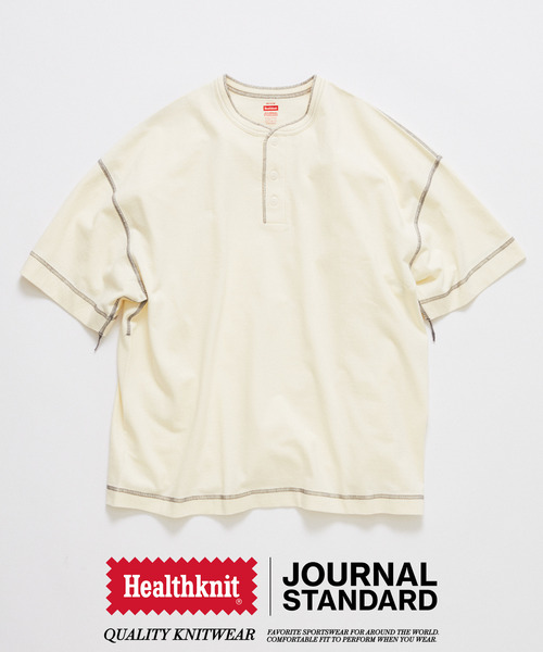 Healthknit（ヘルスニット）の「Healthknit / ヘルスニット 別注 ヘンリーネックTシャツ（Tシャツ/カットソー・メンズ・ネイビー/ホワイト/ブラック/ホワイト×ホワイト・MEDIUM/LARGE）」の3枚目の写真