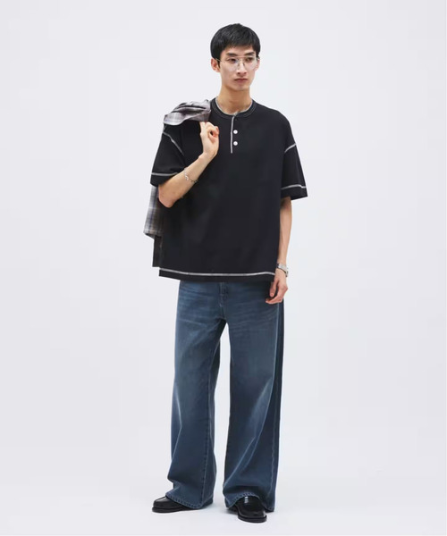 Healthknit（ヘルスニット）の「Healthknit / ヘルスニット 別注 ヘンリーネックTシャツ（Tシャツ/カットソー・メンズ・ネイビー/ホワイト/ブラック/ホワイト×ホワイト・MEDIUM/LARGE）」の9枚目の写真