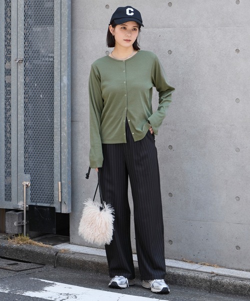 MONO-MART（モノマート）の「【ソフトリブシリーズ】柔らか肌触り 前後2WAY 優秀カーディガン（カーディガン/ボレロ・レディース・ブラック/カーキオリーブ/ネイビー/ブラウン/アイボリー/杢グレー・FREE）」の10枚目の写真
