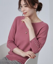 SHOO・LA・RUE | 【毛玉になりにくい/洗濯機可】パールで手元美しく 7分袖とろみガータードルマンニット(ニット/セーター)