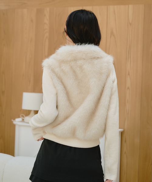 apres jour mignon（アプレジュールミニョン）の「フェイクファー袖リブブルゾン（ブルゾン・レディース・ブラウン系その他/モカ/オフホワイト/ブルー・LARGE/フリー）」の13枚目の写真