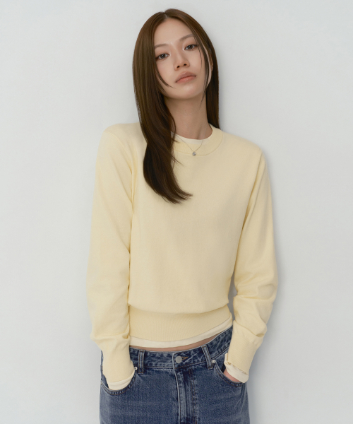 MUSINSA STANDARD WOMAN（ムシンサスタンダードウーマン）の「ウィメンズエッセンシャルラウンドネックニット[バタークリーム]（ニット/セーター・レディース・その他・LARGE/MEDIUM/SMALL/X-SMALL）」の2枚目の写真