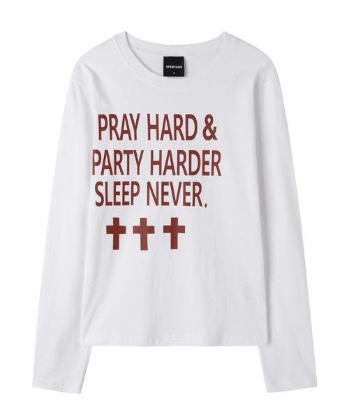 Openyard(オープンヤード)の「『Openyard/オープンヤード』PRAY HARD LONG SLEEVE TEE/プレイハード長袖Tシャツ(Tシャツ/カットソー・レディース・ホワイト/ブラック・L/M/S)」の16枚目の写真