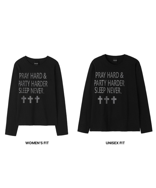 Openyard(オープンヤード)の「『Openyard/オープンヤード』PRAY HARD LONG SLEEVE TEE/プレイハード長袖Tシャツ(Tシャツ/カットソー・レディース・ホワイト/ブラック・L/M/S)」の10枚目の写真