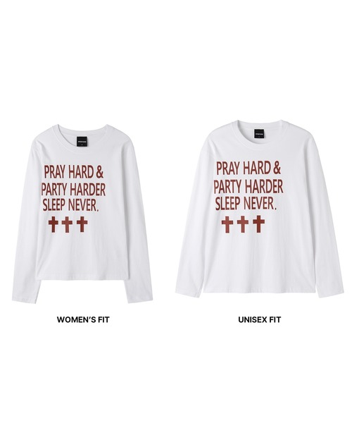 Openyard(オープンヤード)の「『Openyard/オープンヤード』PRAY HARD LONG SLEEVE TEE/プレイハード長袖Tシャツ(Tシャツ/カットソー・レディース・ホワイト/ブラック・L/M/S)」の15枚目の写真