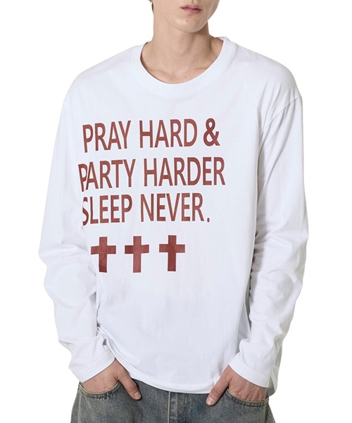 Openyard(オープンヤード)の「『Openyard/オープンヤード』PRAY HARD LONG SLEEVE TEE/プレイハード長袖Tシャツ(Tシャツ/カットソー・レディース・ホワイト/ブラック・L/M/S)」の20枚目の写真