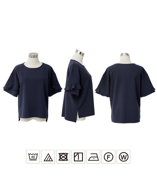 KOBE LETTUCE（コウベレタス）の「[ オフィスカジュアル ]シワになりにくいストレッチ袖フリルカットトップス（シャツ/ブラウス・レディース・オフホワイト/ブラック/ネイビー・M）」の9枚目の写真