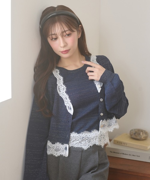 Ambre Neige（アンブルネージュ）の「lace glitter knit ensemble / レースラメニットアンサンブル（カーディガン/ボレロ・レディース・チャコールグレー/ネイビー/ボルドー・FREE）」の19枚目の写真