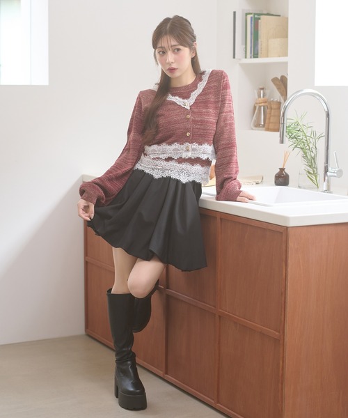 Ambre Neige（アンブルネージュ）の「lace glitter knit ensemble / レースラメニットアンサンブル（カーディガン/ボレロ・レディース・チャコールグレー/ネイビー/ボルドー・FREE）」の4枚目の写真