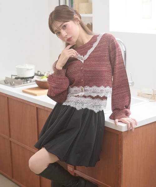 Ambre Neige（アンブルネージュ）の「lace glitter knit ensemble / レースラメニットアンサンブル（カーディガン/ボレロ・レディース・チャコールグレー/ネイビー/ボルドー・FREE）」の14枚目の写真