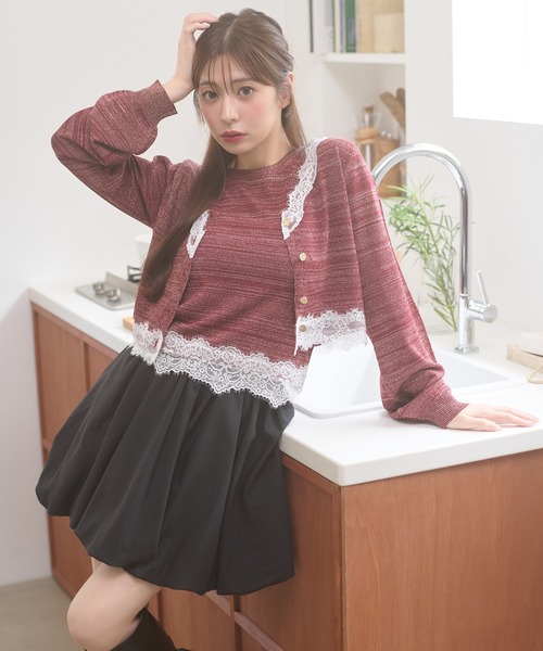 Ambre Neige（アンブルネージュ）の「lace glitter knit ensemble / レースラメニットアンサンブル（カーディガン/ボレロ・レディース・チャコールグレー/ネイビー/ボルドー・FREE）」の5枚目の写真