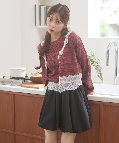 Ambre Neige（アンブルネージュ）の「lace glitter knit ensemble / レースラメニットアンサンブル（カーディガン/ボレロ・レディース・チャコールグレー/ネイビー/ボルドー・FREE）」の6枚目の写真