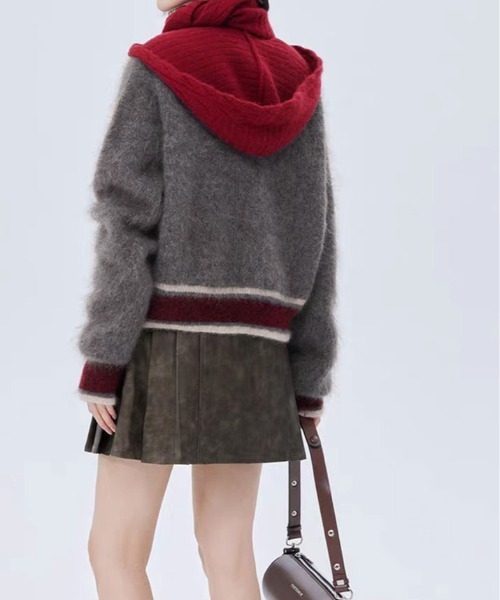kirakiraShop(キラキラショップ)の「配色 ライン ニット カーディガン(カーディガン/ボレロ・レディース・アイボリー/モカ/グレー・FREE)」の5枚目の写真