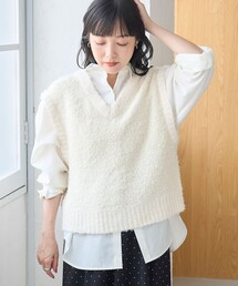 前後2wayフェザーミックスヤーン Vネックニットベスト