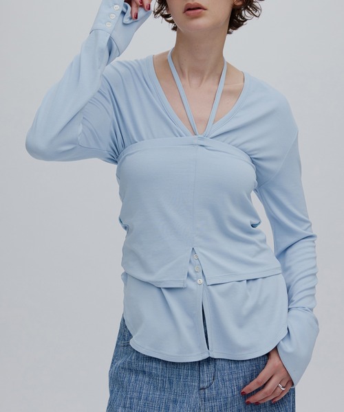 Ameri（アメリ）の「RELAX CUT TOP WITH 2WAY BARE TOP（Tシャツ/カットソー・レディース・アイボリー/スミクロ/ライトブルー・FREE）」の3枚目の写真