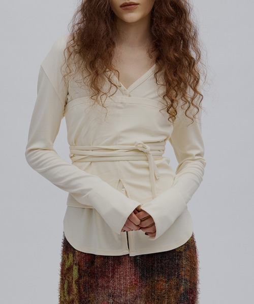 Ameri（アメリ）の「RELAX CUT TOP WITH 2WAY BARE TOP（Tシャツ/カットソー・レディース・アイボリー/スミクロ/ライトブルー・FREE）」の20枚目の写真