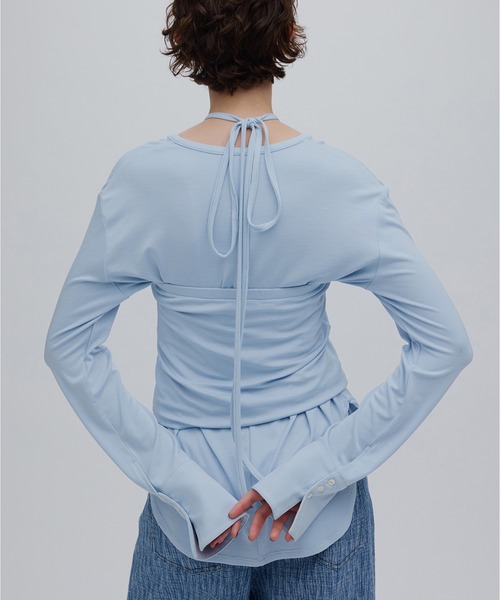 Ameri（アメリ）の「RELAX CUT TOP WITH 2WAY BARE TOP（Tシャツ/カットソー・レディース・アイボリー/スミクロ/ライトブルー・FREE）」の15枚目の写真