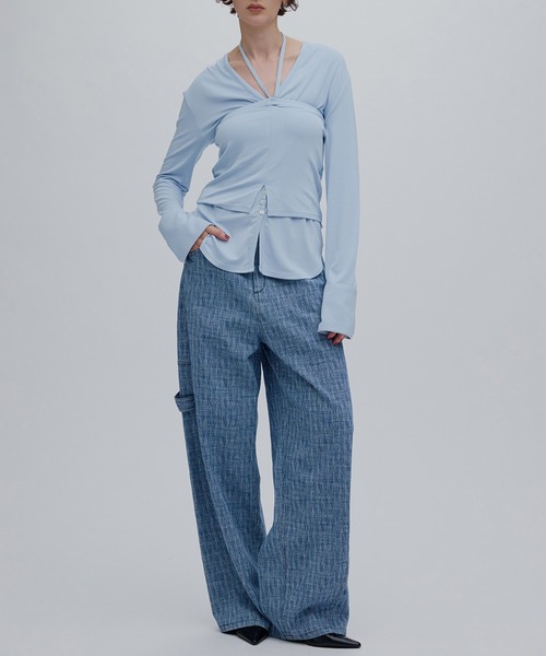 Ameri（アメリ）の「RELAX CUT TOP WITH 2WAY BARE TOP（Tシャツ/カットソー・レディース・アイボリー/スミクロ/ライトブルー・FREE）」の17枚目の写真
