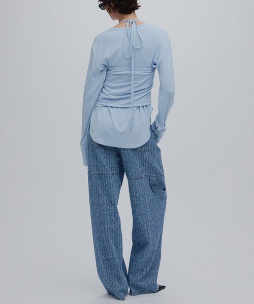 Ameri（アメリ）の「RELAX CUT TOP WITH 2WAY BARE TOP（Tシャツ/カットソー・レディース・アイボリー/スミクロ/ライトブルー・FREE）」の18枚目の写真