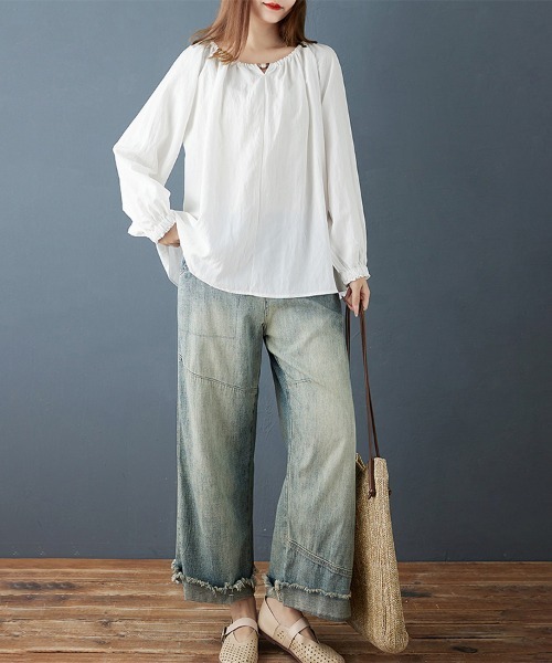 ReRe(リリ)の「ギャザーネックシャーリングブラウス(シャツ/ブラウス・レディース・ライム/ホワイト・LARGE/MEDIUM/X-LARGE)」の9枚目の写真