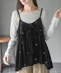 花刺繍ベロアキャミソール
