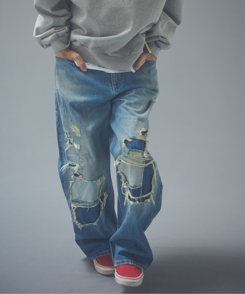 ADAM PATEK（アダムパテック）の「ADAMPATEK/repaired trace selvedge washed denim/ヴィンテージリメイクデニム（デニムパンツ・メンズ・ホワイト/ブルー・2/3/1）」の2枚目の写真