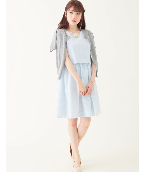 earth music&ecology(アースミュージックアンドエコロジー)の「【2016Summer】ドッキングワンピース(ワンピース・レディース・サックスブルー/ストライプ/チェック・SMALL/MEDIUM)」の1枚目の写真