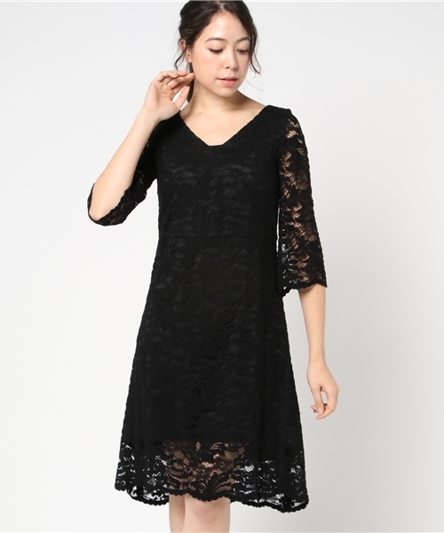 FIGARO Paris（フィガロパリ）の「リーフ起毛レースワンピース◆（ワンピース・レディース・ブラック・36/38）」の2枚目の写真