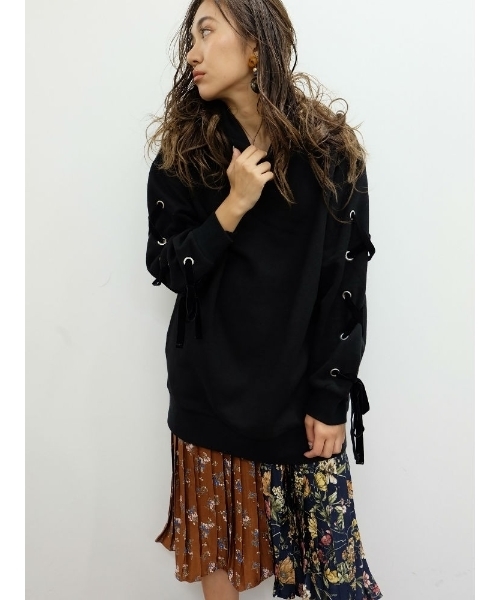 EVRIS（エヴリス）の「プリーツFLOWERコンビミディースカート（スカート・レディース・ネイビー/ボルドー/マスタード・FREE）」の12枚目の写真