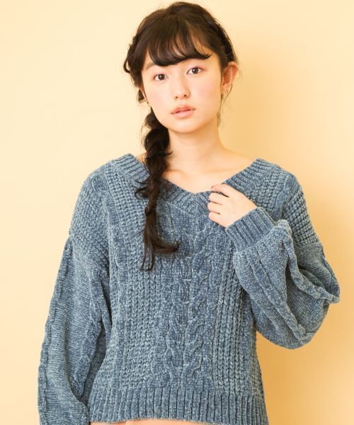 OLIVE des OLIVE(オリーブデオリーブ)の「ベロアモールプルオーバー(ニット/セーター・レディース・オフホワイト/ピンク/グリーン/ラベンダー・FREE)」の3枚目の写真