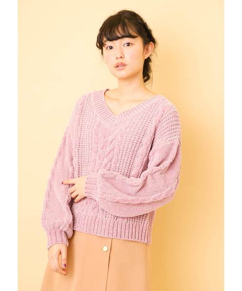 OLIVE des OLIVE(オリーブデオリーブ)の「ベロアモールプルオーバー(ニット/セーター・レディース・オフホワイト/ピンク/グリーン/ラベンダー・FREE)」の13枚目の写真