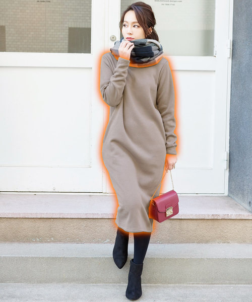 KOBE LETTUCE（コウベレタス）の「まるで着る毛布！暖かさダントツ『ぬく盛り』Iラインスウェットワンピース/レディース[E1745]神戸レタス（ワンピース・レディース・ベージュ系その他/ネイビー/チャコールグレー/ブラック・FREE）」の13枚目の写真