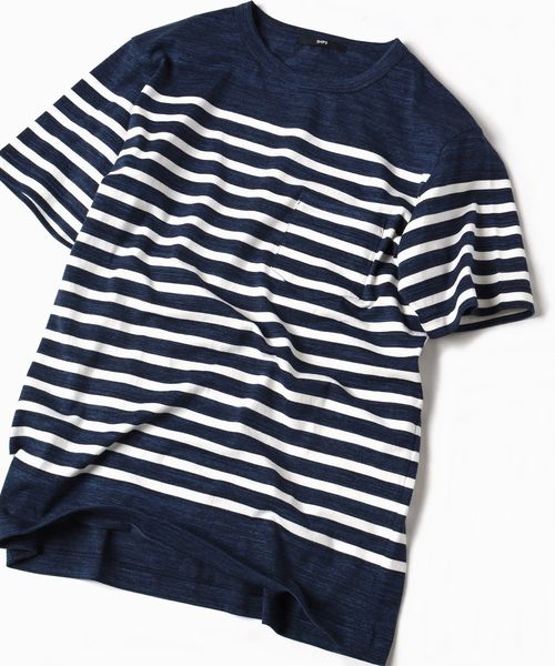 SHIPS(シップス)の「SC: MADE IN JAPAN スペック染め/ボーダー ポケット Tシャツ□(Tシャツ/カットソー・メンズ・ホワイト/ライトブルー/ネイビー/グリーン・LARGE/MEDIUM/SMALL/X-LARGE)」の4枚目の写真