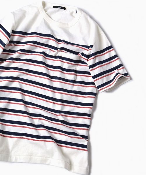 SHIPS(シップス)の「SC: MADE IN JAPAN スペック染め/ボーダー ポケット Tシャツ□(Tシャツ/カットソー・メンズ・ホワイト/ライトブルー/ネイビー/グリーン・LARGE/MEDIUM/SMALL/X-LARGE)」の2枚目の写真