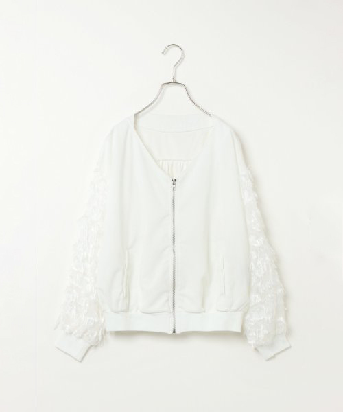 VENCEEXCHANGE(ヴァンスエクスチェンジ)の「袖フリンジカットブルゾン (ブルゾン・レディース・ホワイト/ブラック・M)」の2枚目の写真