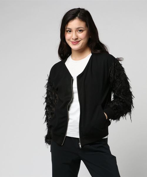 VENCEEXCHANGE(ヴァンスエクスチェンジ)の「袖フリンジカットブルゾン (ブルゾン・レディース・ホワイト/ブラック・M)」の6枚目の写真