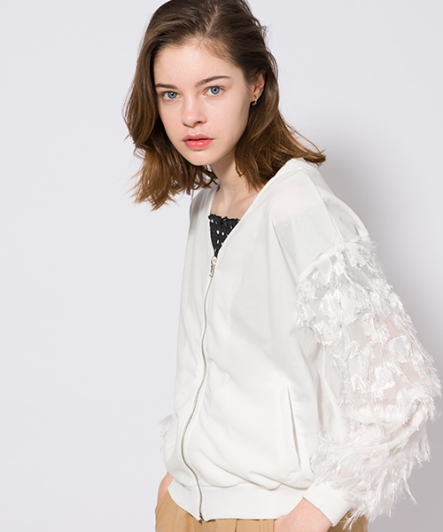 VENCEEXCHANGE(ヴァンスエクスチェンジ)の「袖フリンジカットブルゾン (ブルゾン・レディース・ホワイト/ブラック・M)」の9枚目の写真