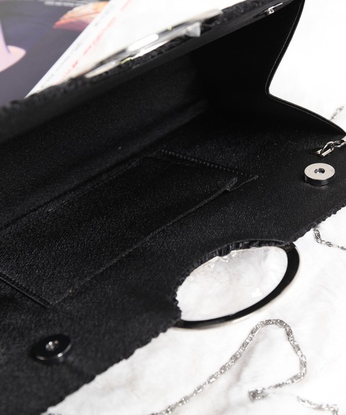 DRESS STAR(ドレス スター)の「ビジューラディアルサテンプリーツパーティークラッチバッグ(クラッチバッグ・レディース・ブラック/ダークブラウン/シャンパン/シルバー・フリー)」の5枚目の写真