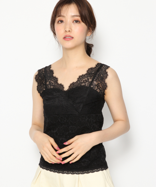 Heather（ヘザー）の「レースVタンク　837844（タンクトップ・レディース・ホワイト/ブラック/ピンク・FREE）」の2枚目の写真