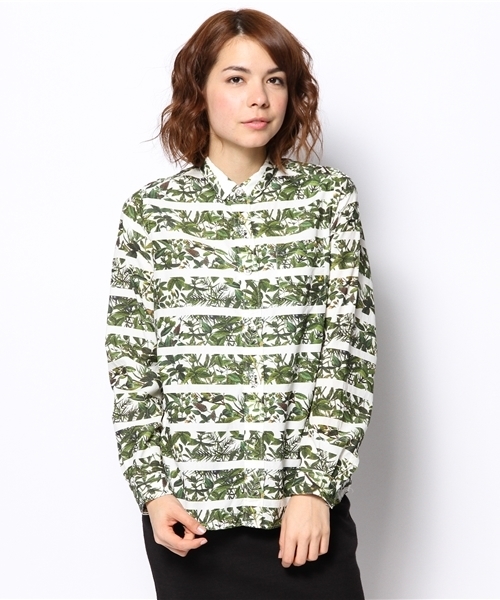 Ray BEAMS（レイビームス）の「●White Mountaineering×Ray BEAMS / 別注 ボタニカルボーダー シャツ（シャツ/ブラウス・レディース・グリーン/ネイビー・ONE SIZE）」の6枚目の写真