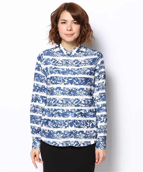 Ray BEAMS（レイビームス）の「●White Mountaineering×Ray BEAMS / 別注 ボタニカルボーダー シャツ（シャツ/ブラウス・レディース・グリーン/ネイビー・ONE SIZE）」の3枚目の写真