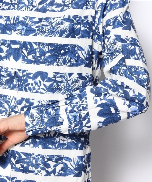 Ray BEAMS（レイビームス）の「●White Mountaineering×Ray BEAMS / 別注 ボタニカルボーダー シャツ（シャツ/ブラウス・レディース・グリーン/ネイビー・ONE SIZE）」の12枚目の写真