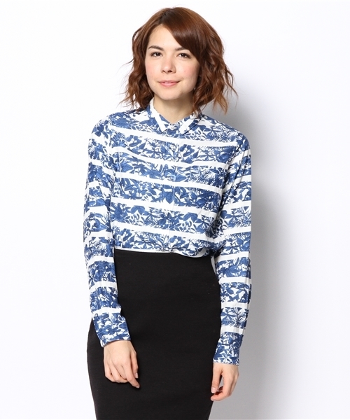 Ray BEAMS（レイビームス）の「●White Mountaineering×Ray BEAMS / 別注 ボタニカルボーダー シャツ（シャツ/ブラウス・レディース・グリーン/ネイビー・ONE SIZE）」の8枚目の写真